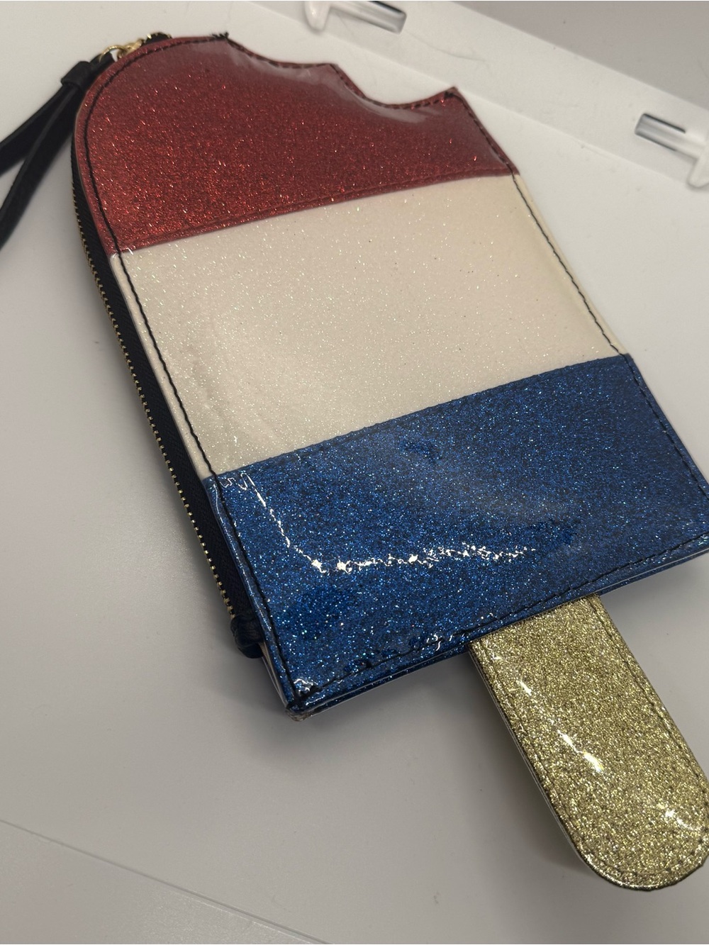 Charming Charlie Glitter Popsicle Wristlet Clutch Red White Blue Gold